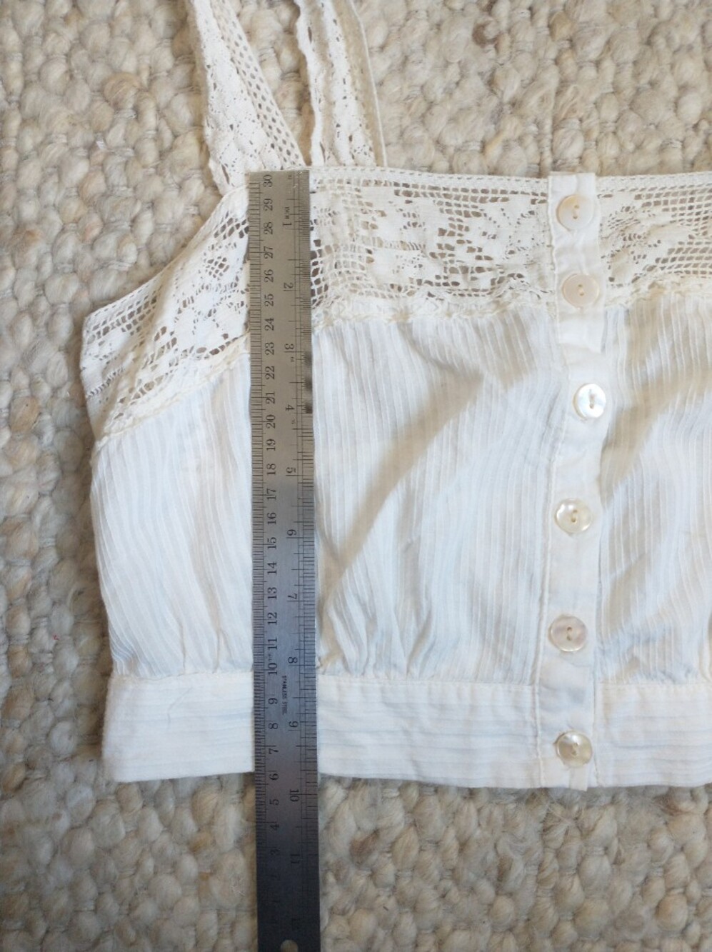 Free People Ivory Crochet Trim Button Front Cropped Cami Tank Top - Picture 3 of 4